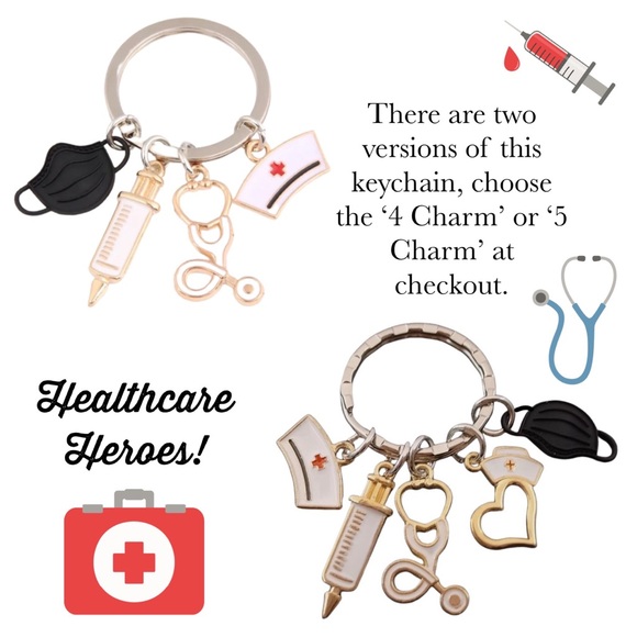 Nurses Keychain with Stethoscope, Nurses Cap & Black Face Mask - Picture 12 of 16